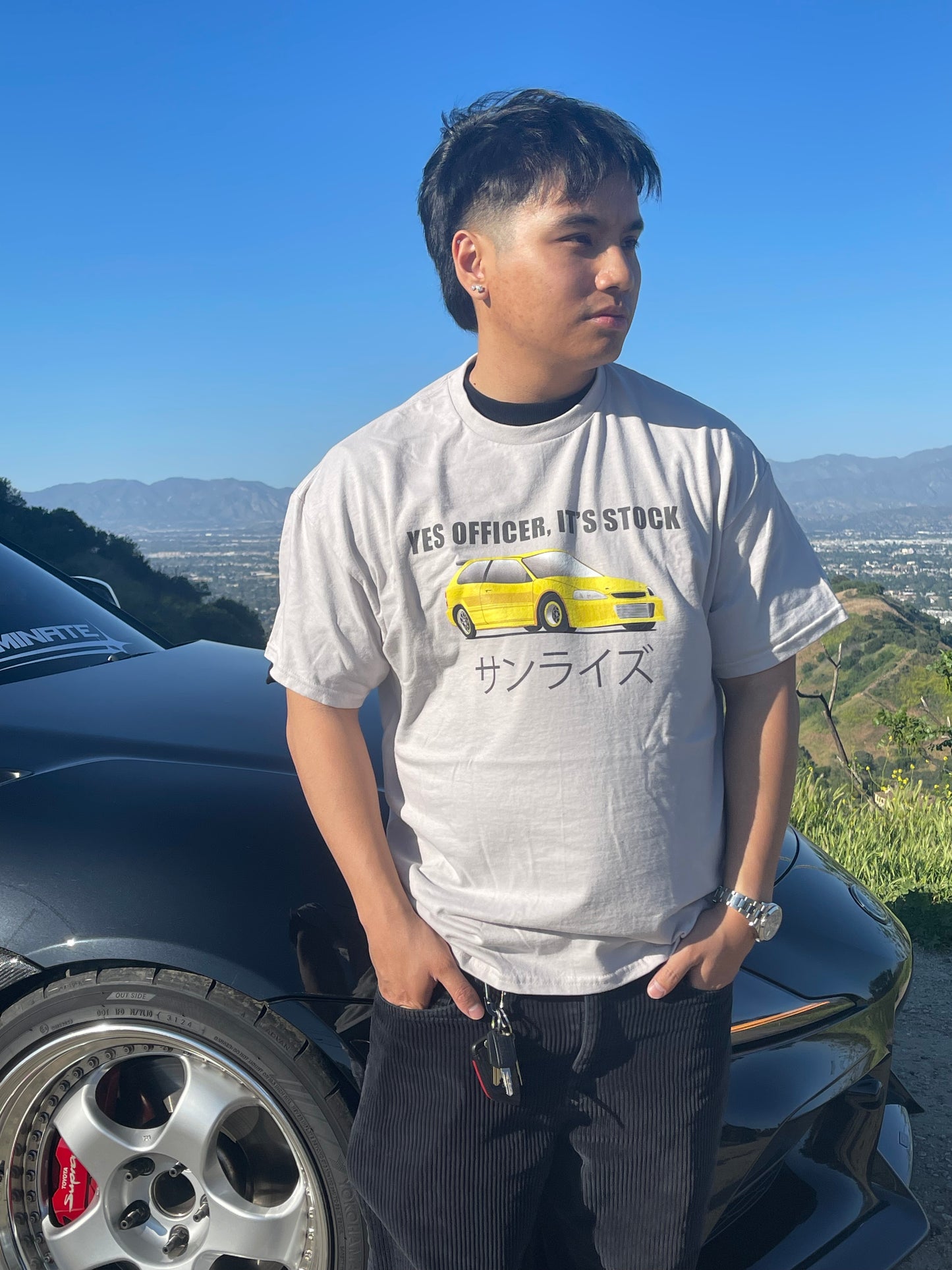 'Yes Officer, It's Stock' Gray Graphic JDM T-Shirt